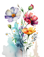 bloemen, waterverf bloemen png, waterverf kleurrijk voorjaar bloemen transparant achtergrond ai gegenereerd png