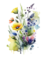 aquarelle fleur, aquarelle fleur png, aquarelle coloré printemps fleurs ai généré, fleur png Contexte