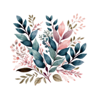 Blush and Blue Leaves Florals Watercolor png