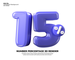 3d numero 15 percentuale vendita sconto viola struttura plastica png