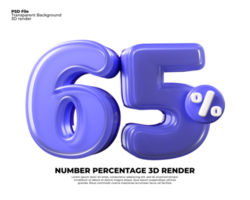 3D number 65 percentage sale discount purple texture plastic png