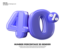 3d número 40. percentagem venda desconto roxa textura plástico png