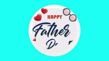 Happy Father's Day animation, with 3d vector glasses, tie, heart and mustache elements. Perfect for greetings and gifts for Father's Day video