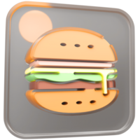 3d Hamburger icoon met transparant glas doos en hoog kwaliteit geven beeld png