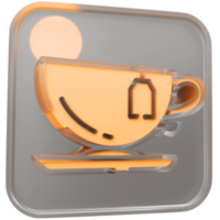 3d cup of tea icon with transparent glass box and high quality render image png