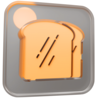 3d bread icon with transparent glass box and high quality render image png