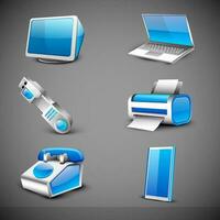 Modern office electronic icons set on grey background. EPS 10. vector