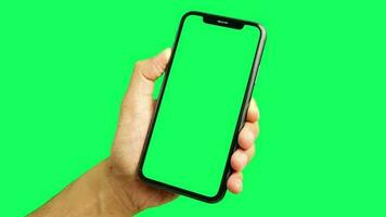 Telefono verde schermo, verde schermo di mano Tenere e utilizzando Telefono, smartphone verde schermo, toccare schermo smartphone, croma chiave Telefono video