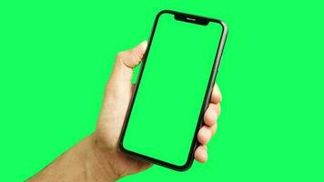 telefon grön skärm, grön skärm av hand innehav och använder sig av telefon, smartphone grön skärm, Rör skärm smartphone, krom nyckel telefon video