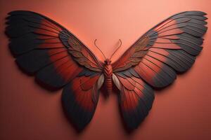 mariposa alas en un rojo antecedentes. generativo ai foto