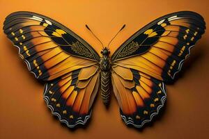 hermosa mariposa aislado en naranja antecedentes. generativo ai foto