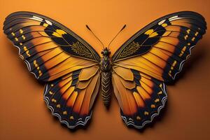 Beautiful butterfly isolated on orange background. photo