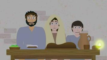 A cartoon illustration of an Israelite family during passover meal video