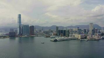 Aerial View drone 4k footage Of Modern Skyscrapers In Hong Kong. buildings in Hong Kong city. Victoria Harbour video