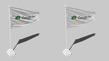 Google pagar bandeira desatado em loop acenando com pólo base ficar de pé e sombra, isolado em alfa canal Preto e branco fosco, avião e colisão textura pano variações, 3d Renderização video