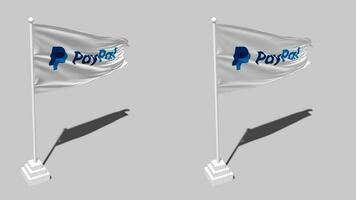 PayPal innehav inc flagga sömlös looped vinka med Pol bas stå och skugga, isolerat på alfa kanal svart och vit matt, enkel och stöta textur trasa variationer, 3d tolkning video