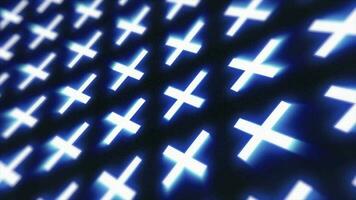 Abstract blue pattern of glowing geometric crosses pluses loop futuristic hi-tech black background video