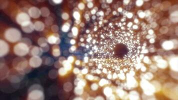 Tunnel of orange energy particles blurred bokeh glowing bright abstract background video