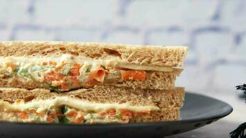 vegetable sandwich on a pate on table video