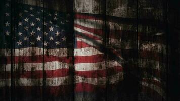 Loop USA flag animation on wood abstract background video