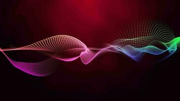 3D abstract digital technology animated multicolored light particles on red background. video