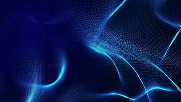 3D abstract digital technology animated blue light particles on blue background. video