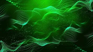 3D abstract digital technology animated green light particles on green background. video
