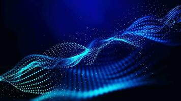 3D abstract digital technology animated blue light particles on blue gradient background. video