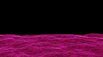 3D abstract digital technology realistic animated water wave river pink light particles on black background. video