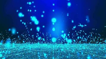 numérique La technologie abstrait 3d Animé bleu lumière particules il pleut les coups l'eau vagues sur bleu pente Contexte. video