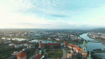 Aerial flying towards Wawel Royal Castle, Krakow, Poland video