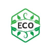 Eco Energy Vector Logo with leaf symbol. Green color with flash or thunder graphic. Nature and electricity renewable. This logo is suitable for technology, recycle, organic.