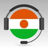 Niger flag with headphones, support sign. Vector illustration.