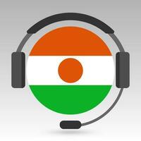 Niger flag with headphones, support sign. Vector illustration.