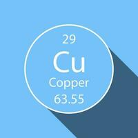 Copper symbol with long shadow design. Chemical element of the periodic table. Vector illustration.