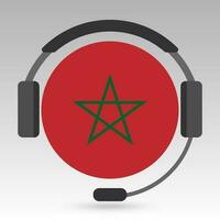 Morocco flag with headphones, support sign. Vector illustration.