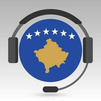 Kosovo flag with headphones, support sign. Vector illustration.