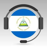 Nicaragua flag with headphones, support sign. Vector illustration.