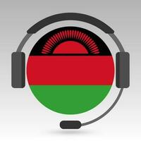Malawi flag with headphones, support sign. Vector illustration.