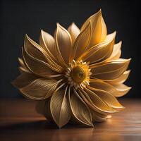 Golden flower on a black background. photo