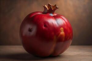 Ripe red tomato on a wooden table. Selective focus. photo