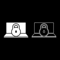 Laptop lock personal data security cyber access concept locked padlock use set icon white color vector illustration image solid fill outline contour line thin flat style