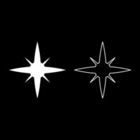 Star spark set icon white color vector illustration image solid fill outline contour line thin flat style