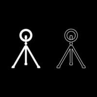 Led ring lamp on tripod with smartphone for phone studio photo light podcast concept equipment for streaming video set icon white color vector illustration image solid fill outline contour line thin