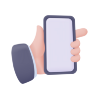 Businessman hand holding a phone. 3d illustration. Online business concept. png