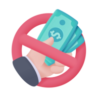 3D icons do not accept cash. online payment by credit card Cashless society. 3d illustration png