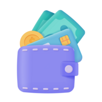 Credit card and wallet 3D icons.Online payment Cashless society for shopping. 3D illustration. png