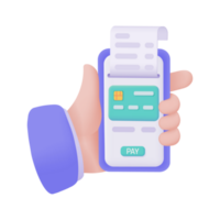 hand- Holding een telefoon. online betaling door credit kaart zonder contant geld maatschappij scannen qr code naar betalen online. 3d illustratie. png