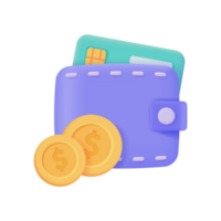 Credit card and wallet 3D icons.Online payment Cashless society for shopping. 3D illustration. png