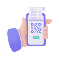 mano Tenere un' Telefono. in linea pagamento di credito carta senza soldi società scansione qr codice per pagare in linea. 3d illustrazione. png